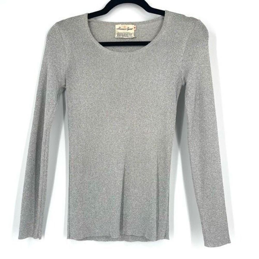 Vintage Herman Geist Womens knit Sweater Metallic Silver Medium shimmer cocktail